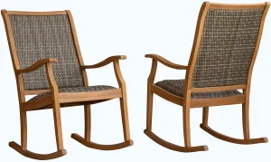 Cambridge Casual Emerson 2 Pieces Teak Wood Upholstered Porch Rocking Chairs Set