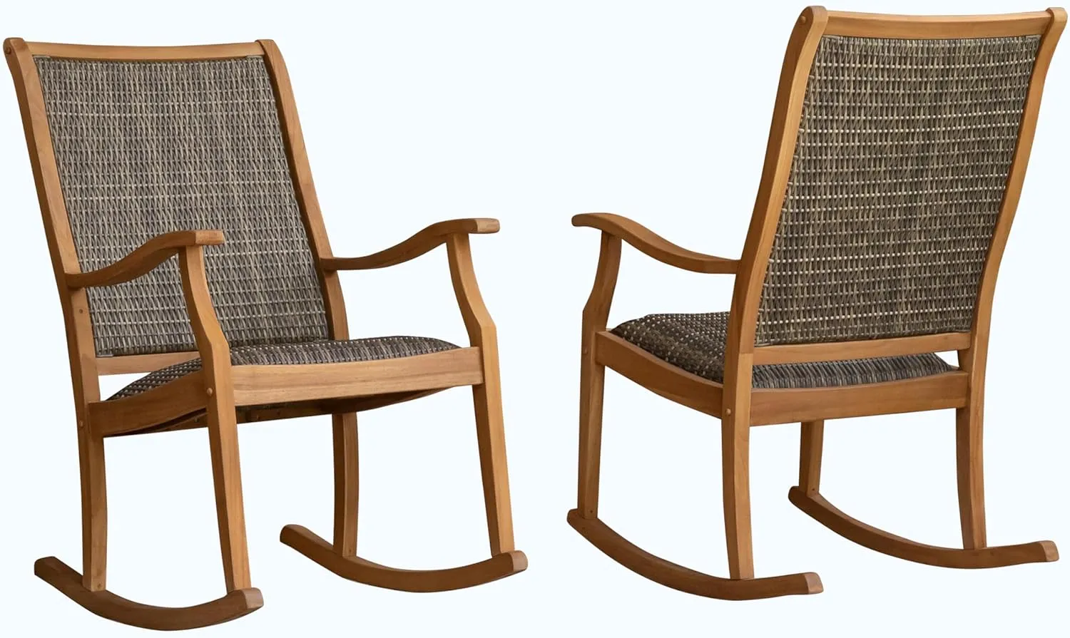 Cambridge Casual Emerson 2 Pieces Teak Wood Upholstered Porch Rocking Chairs Set