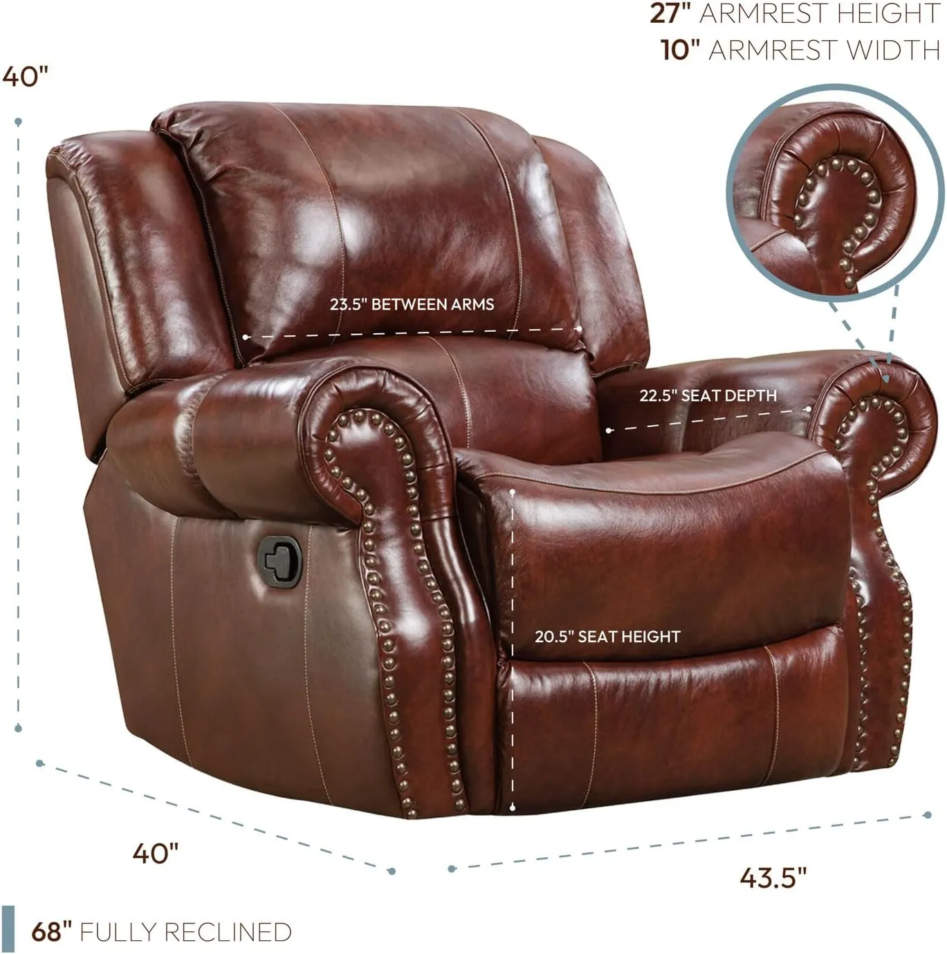 Cambridge Telluride Indoor Rocker Recliner Chair, Space Saving Deep Seating Plush Armchair for Living Room, Family Room, or Man Cave, 100% Genuine Oxblood Leather Indoor Furniture