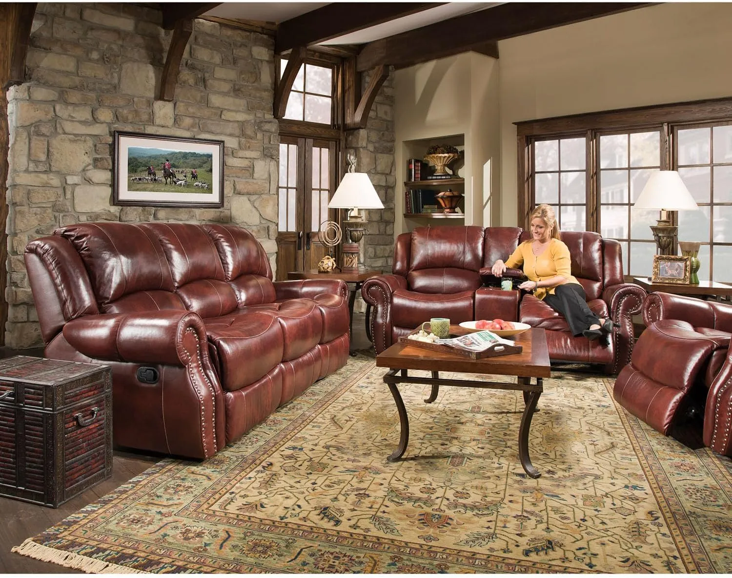 Cambridge Telluride Indoor Rocker Recliner Chair, Space Saving Deep Seating Plush Armchair for Living Room, Family Room, or Man Cave, 100% Genuine Oxblood Leather Indoor Furniture