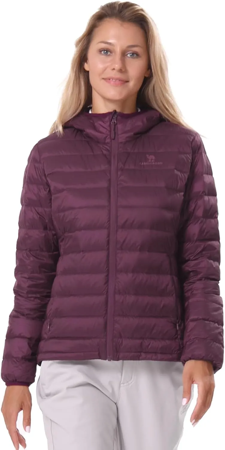 CAMEL CROWN Women's Packable Hooded Down Jacket Ultra Light Insulated Puffer Coat Water Resistant