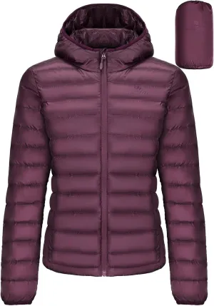 CAMEL CROWN Women's Packable Hooded Down Jacket Ultra Light Insulated Puffer Coat Water Resistant
