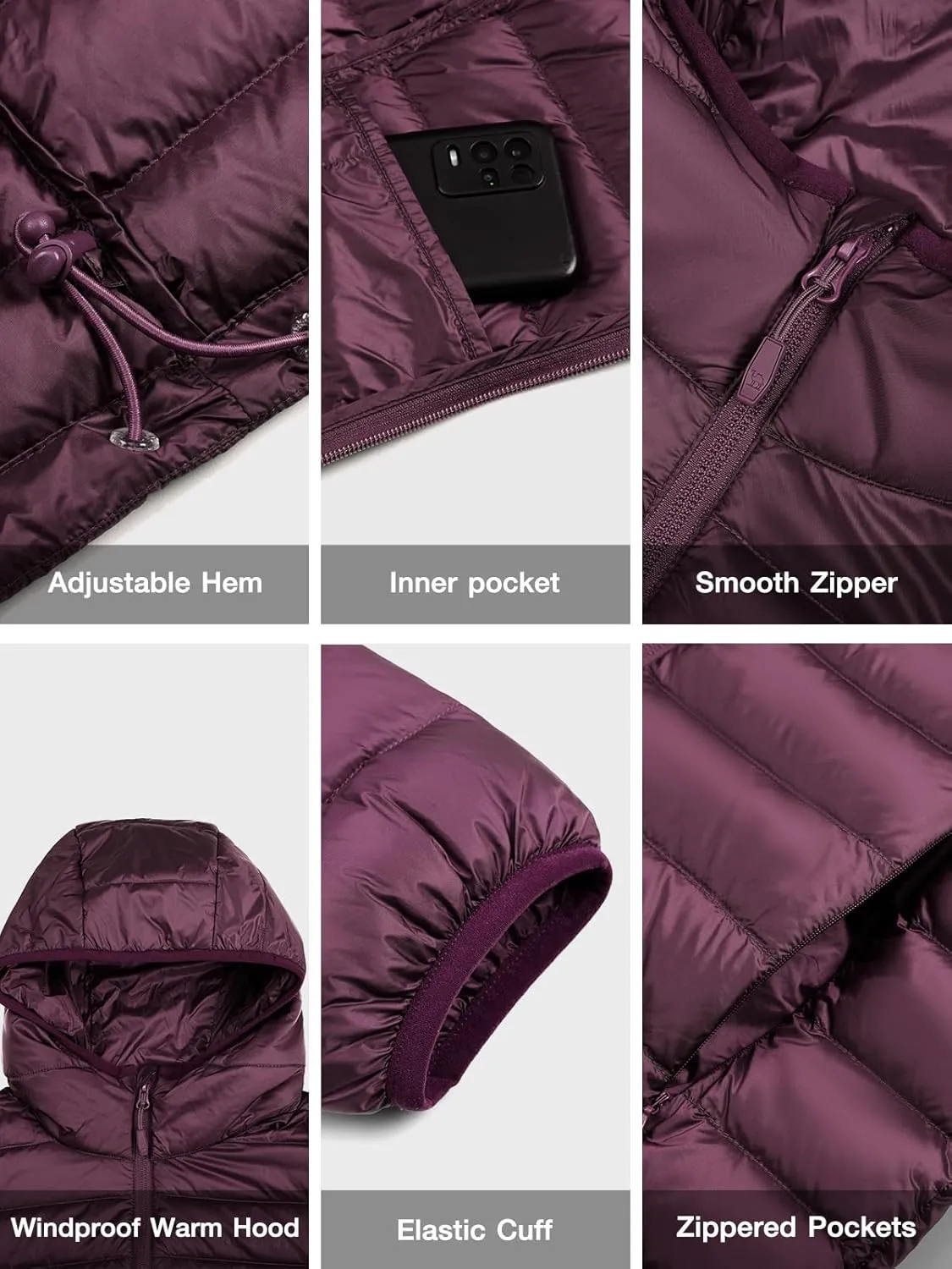CAMEL CROWN Women's Packable Hooded Down Jacket Ultra Light Insulated Puffer Coat Water Resistant