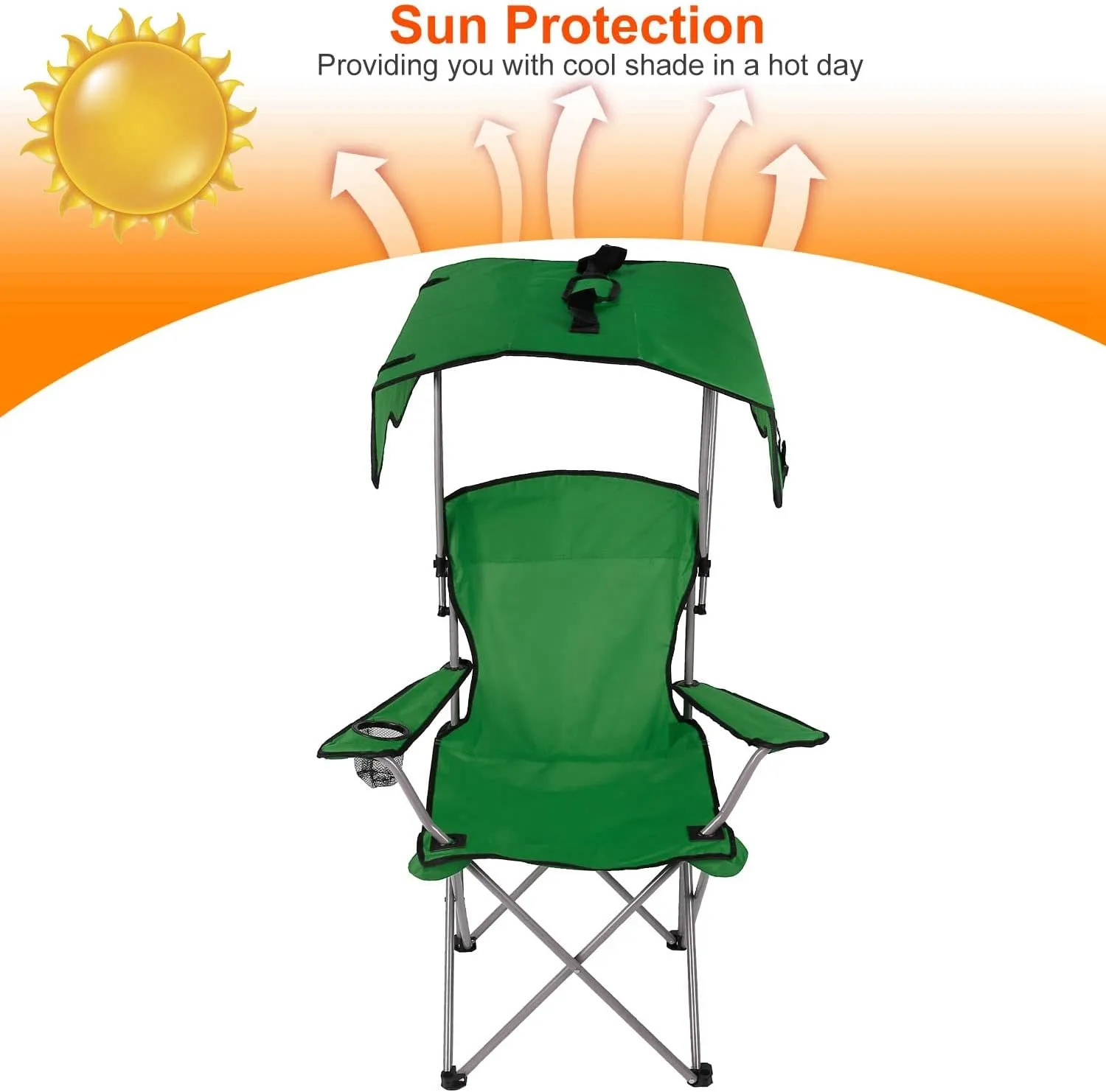 Camping Chair with Canopy, Folding Chairs for Outside, Beach Chair with Canopy Shade, Portable Lawn Chairs with Cup Holders, Heavy Duty Camping Chairs - Support 330 Lbs (Green)
