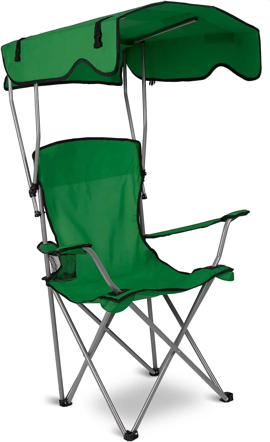 Camping Chair with Canopy, Folding Chairs for Outside, Beach Chair with Canopy Shade, Portable Lawn Chairs with Cup Holders, Heavy Duty Camping Chairs - Support 330 Lbs (Green)