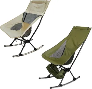 Camping Chairs, 198LBS Weight Capacity Portable Camping Rocking Chair, High Back Rocker Chair with Carry Bag for Patio, Fishing, Beach, Lawn and Travel Ergonomic