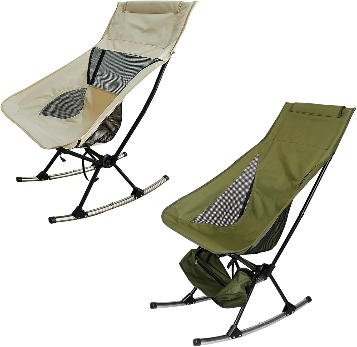 Camping Chairs, 198LBS Weight Capacity Portable Camping Rocking Chair, High Back Rocker Chair with Carry Bag for Patio, Fishing, Beach, Lawn and Travel Ergonomic