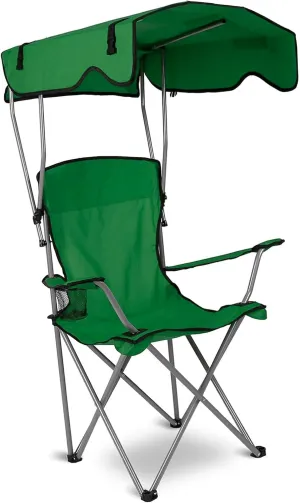 Camping Chairs with Canopy Shade, Heavy Duty Sun Protection Lounge Chair with Cup Holder, Beach Lounge Chair, Folding Camp Chair for Outdoor Sports, Support 330 LBS, Green