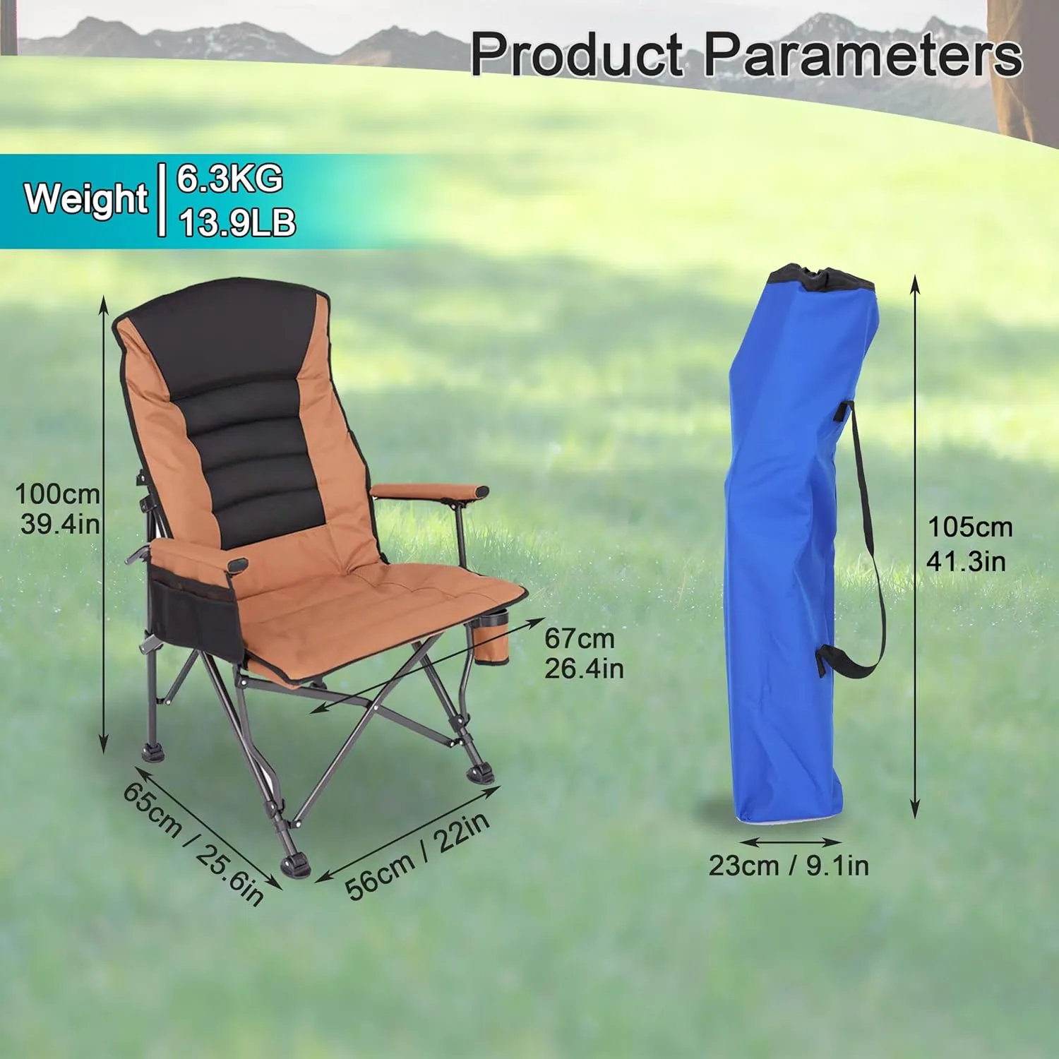 Camping Chairs,Adjustable Backrest Chair,Oversized Lawn Chair Supports 350lbs,Out Door Folding Chairs with Side Pockets and Cup Holder,Ideal for Beach,Fishing,Camping,Patio Relaxation