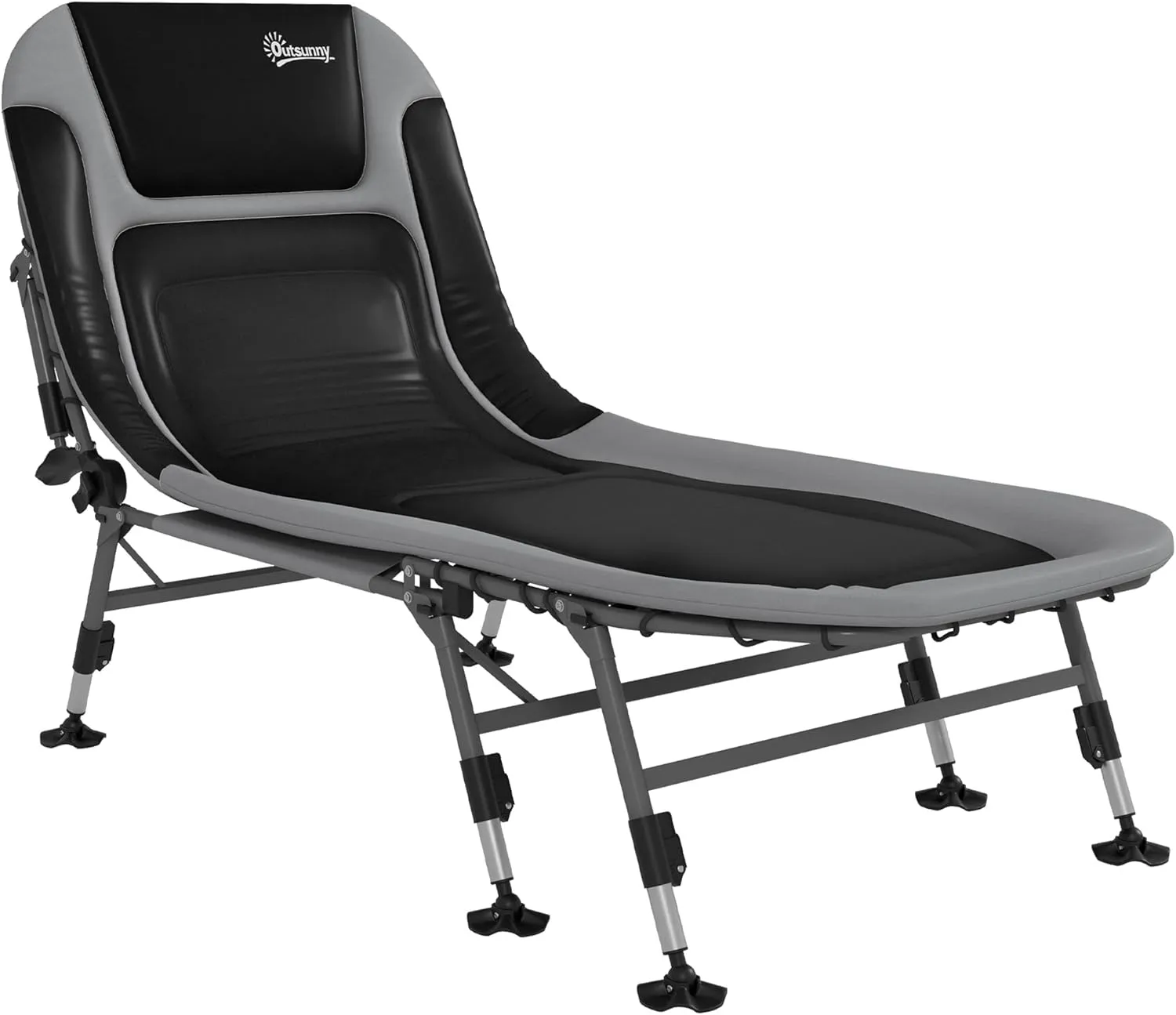 Camping Cot for Adults, Folding Bed with Soft Padded Cushions Headrest, 180° Adjustable Reclining Lounger, Heavy Duty and Portable with a 400 lbs. Capacity, Gray