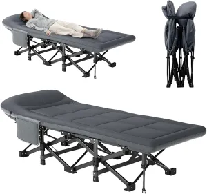 Camping Cot for Adults, Upgraded Heavy-Duty Portable Cot Bed with Mattress, Space Saving Easy Storage Foldable Padded Sleeping Cots for Camping Travel Tent Day Bed Outdoor & Home Guest