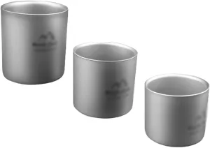 Camping Cups, Titanium Cup 3Pcs, 120Ml 180Ml 300Ml Camping Mug, Titanium Camping Cookware, for Outdoor Traveling Fishing Hunting Hiking,Silver