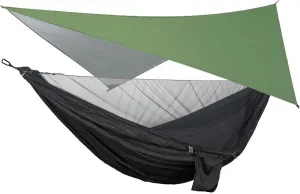 Camping Hammock Camping Hammock with Rain Fly Tarp and Mosquito Net Tent Tree Straps Portable Single Double Nylon Parachute Hammock for Travel