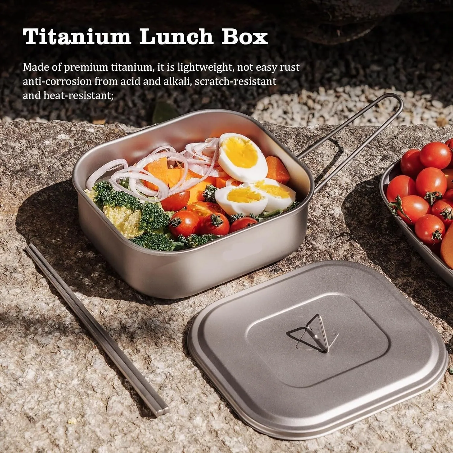 Camping Kitchen Utensil Outdoor Camping Cooker Portable Lunch Box with Lid Folding Handle Frying Pan Square Lunch Box for Outdoor Cooking