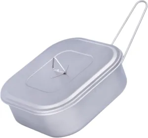 Camping Kitchen Utensil Outdoor Camping Cooker Portable Lunch Box with Lid Folding Handle Frying Pan Square Lunch Box for Outdoor Cooking