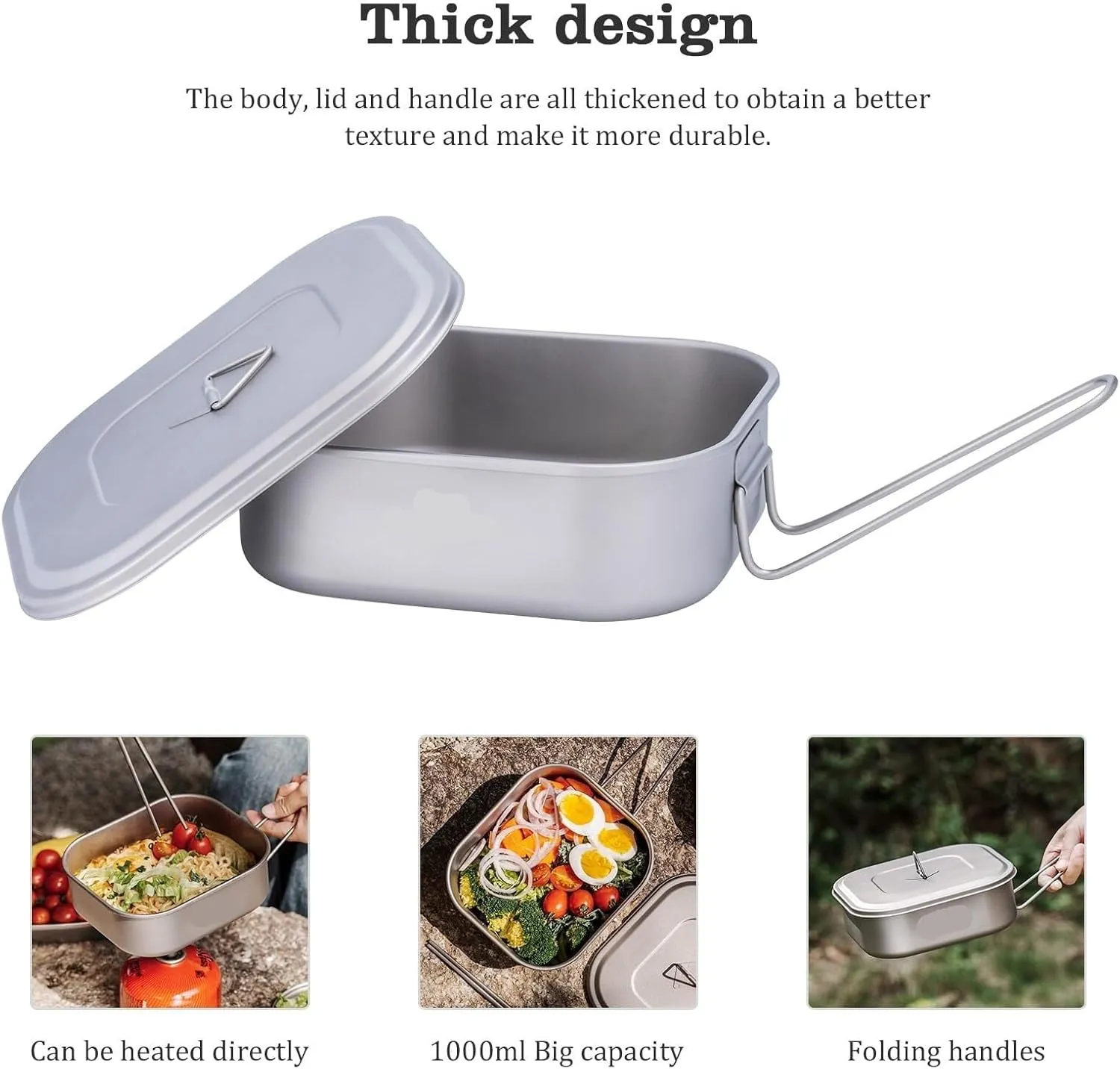 Camping Kitchen Utensil Outdoor Camping Cooker Portable Lunch Box with Lid Folding Handle Frying Pan Square Lunch Box for Outdoor Cooking