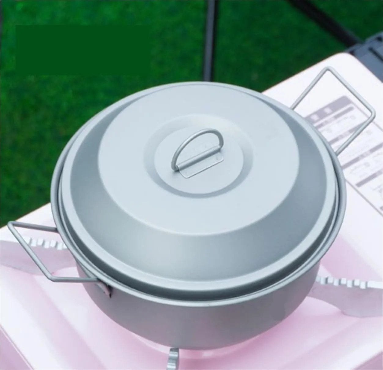 Camping Kitchen Utensil Pure Titanium Double Handle with Lid Camping Tableware Outdoor Portable Soup Pot Cooker for Outdoor Cooking