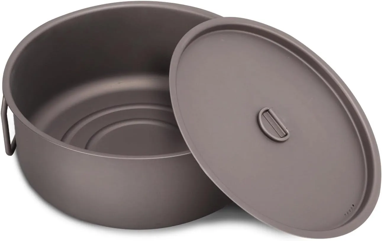 Camping Pot Cookware Portable Titanium Pot with Foldable Handles 3‑5 People Use Cooking Pot for Outdoor Camping Hiking BBQ Cooking