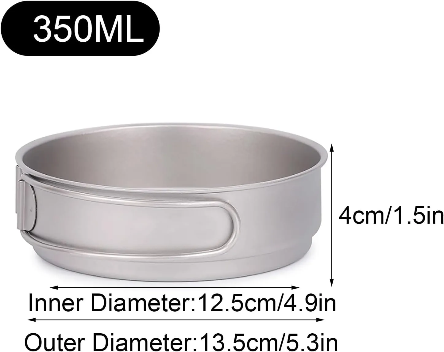Camping Pot, Titanium Pan Dish Plate, Ultralight Camping Cookware, with Handle, for Outdoors Backpacking Hiking(A,350ml)