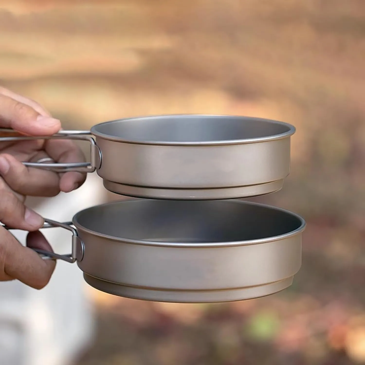 Camping Pot, Titanium Pan Dish Plate, Ultralight Camping Cookware, with Handle, for Outdoors Backpacking Hiking(B,500ml)