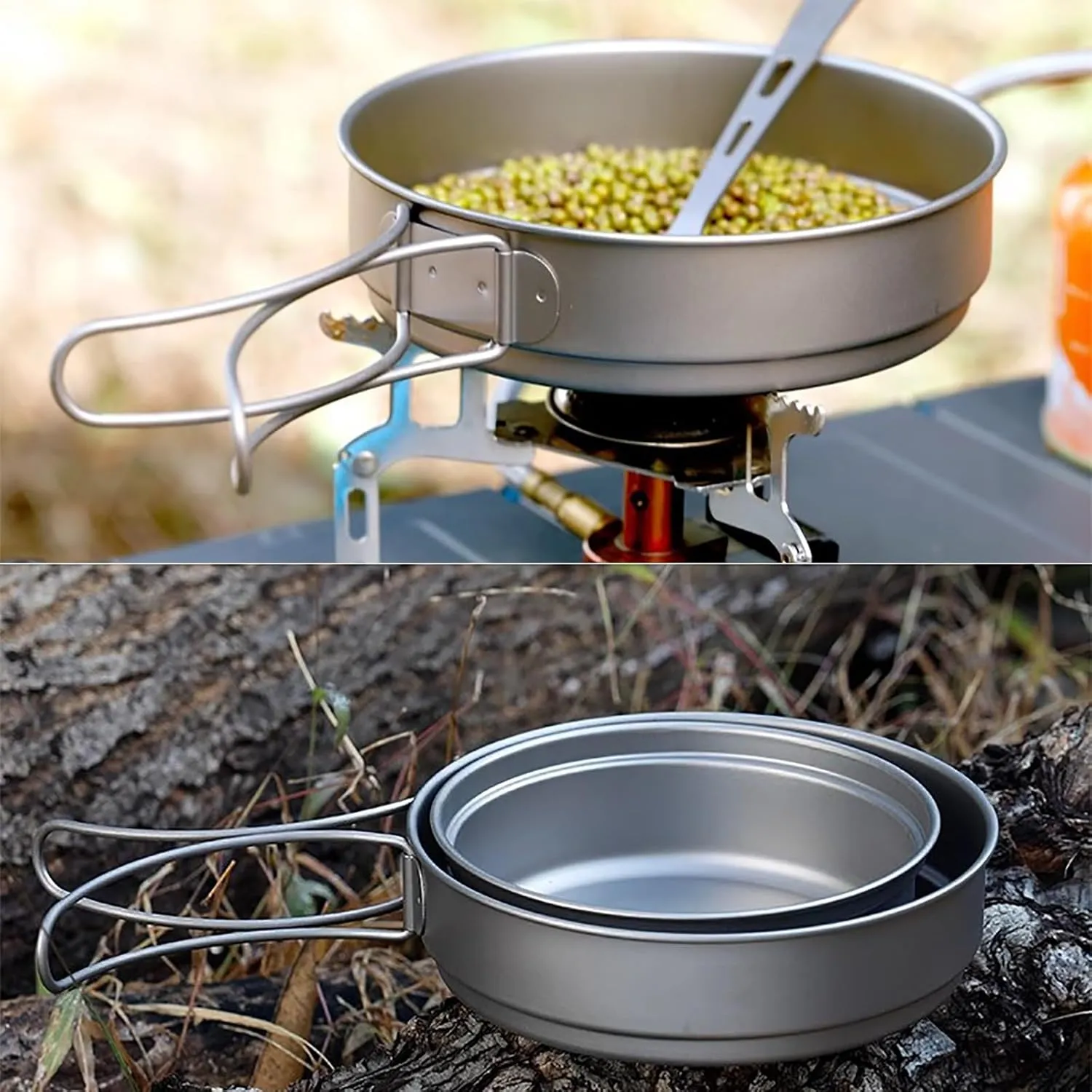 Camping Pot, Titanium Pan Dish Plate, Ultralight Camping Cookware, with Handle, for Outdoors Backpacking Hiking(B,500ml)