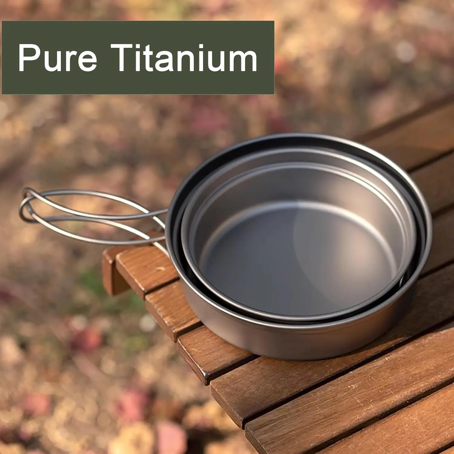 Camping Pot, Titanium Pan Dish Plate, Ultralight Camping Cookware, with Handle, for Outdoors Backpacking Hiking(B,500ml)