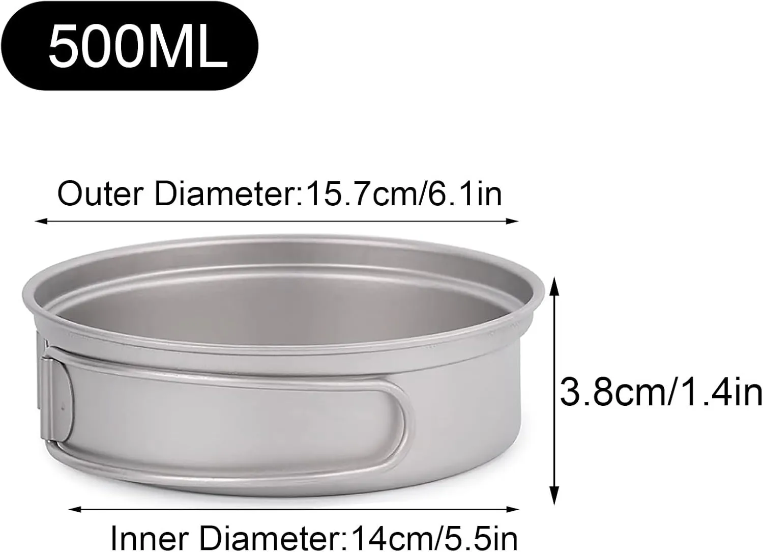 Camping Pot, Titanium Pan Dish Plate, Ultralight Camping Cookware, with Handle, for Outdoors Backpacking Hiking(B,500ml)
