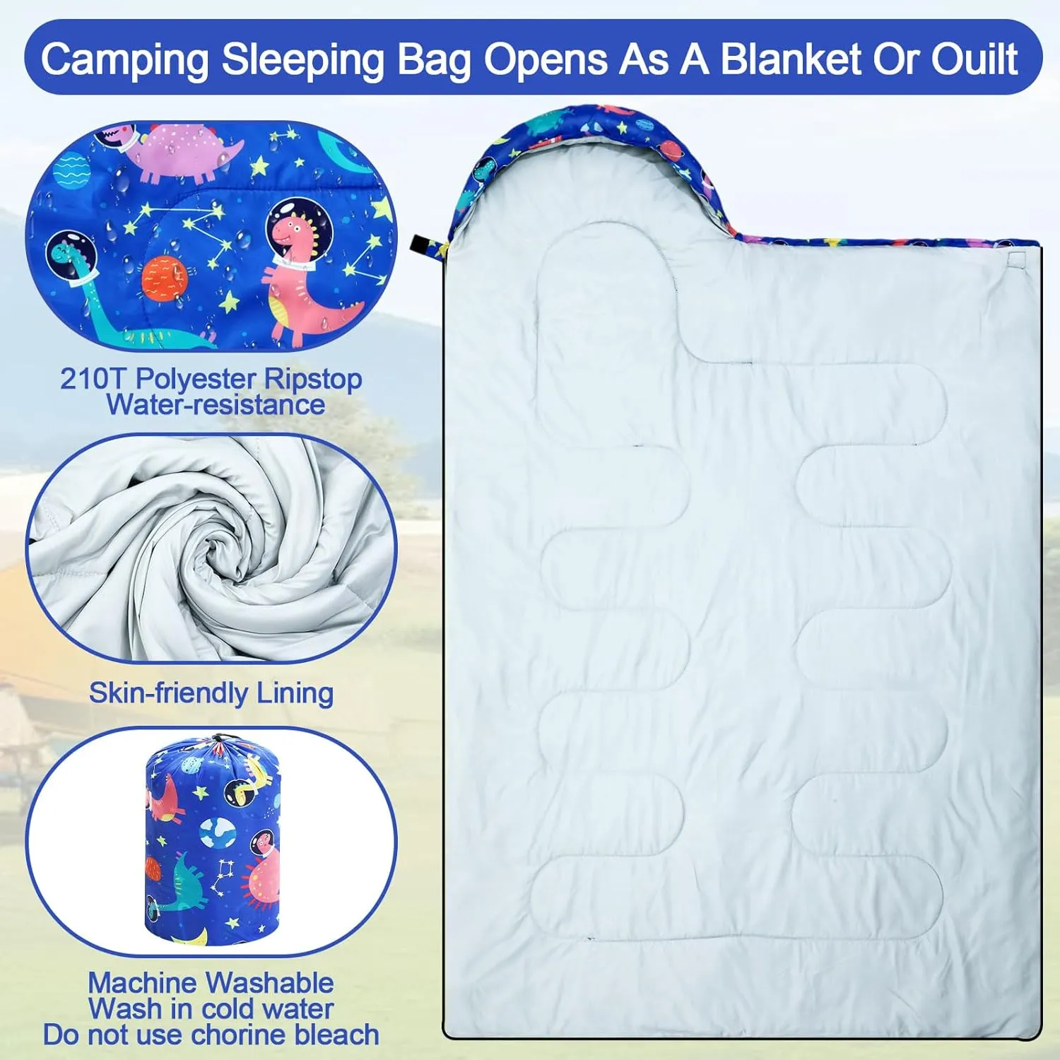 Camping Sleeping Bag for Kids 3 Season Warm Cool Cold Weather Waterproof Sleeping Sack for Boy Girl with Carry Bag Adult Travelling Outdoor Camping Gear Equipment