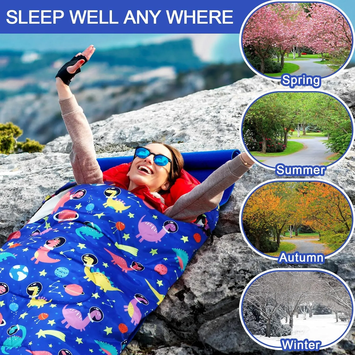 Camping Sleeping Bag for Kids 3 Season Warm Cool Cold Weather Waterproof Sleeping Sack for Boy Girl with Carry Bag Adult Travelling Outdoor Camping Gear Equipment