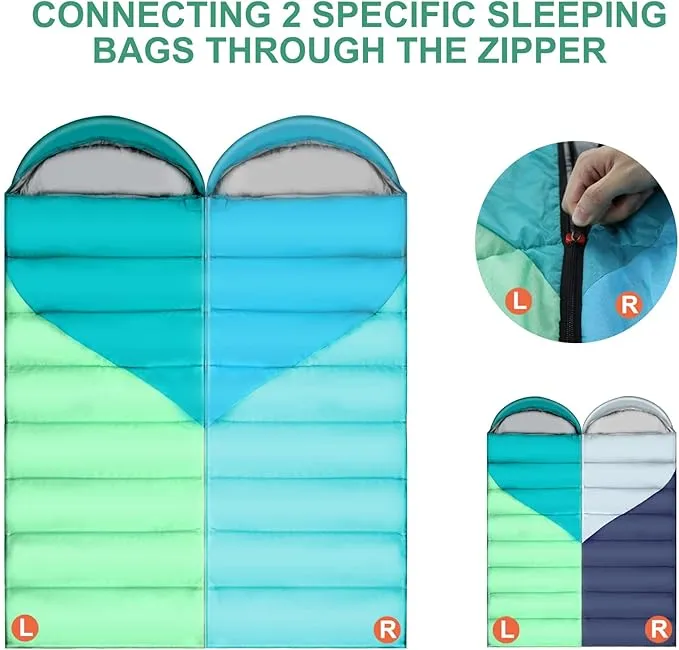 Camping Sleeping Bags for Adults Kids - 3-4 Seasons Warm & Cold Weather Backpacking Hiking XL Size Roomy Camping Gear Equipment for Couples Outdoor Car Family Travelling - Lightweight & Waterproof