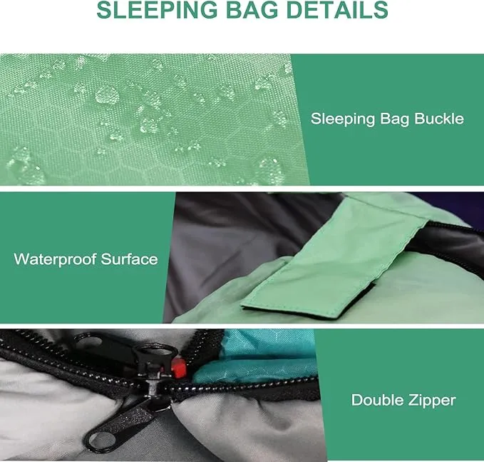 Camping Sleeping Bags for Adults Kids - 3-4 Seasons Warm & Cold Weather Backpacking Hiking XL Size Roomy Camping Gear Equipment for Couples Outdoor Car Family Travelling - Lightweight & Waterproof