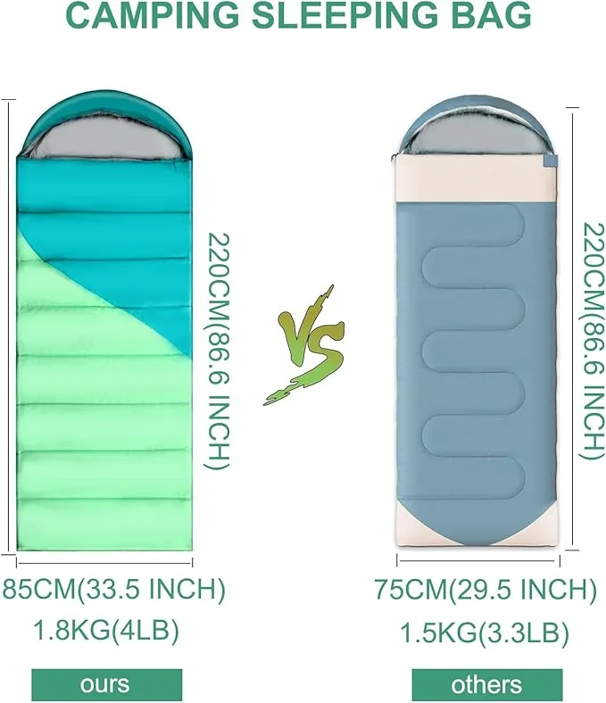 Camping Sleeping Bags for Adults Kids - 3-4 Seasons Warm & Cold Weather Backpacking Hiking XL Size Roomy Camping Gear Equipment for Couples Outdoor Car Family Travelling - Lightweight & Waterproof