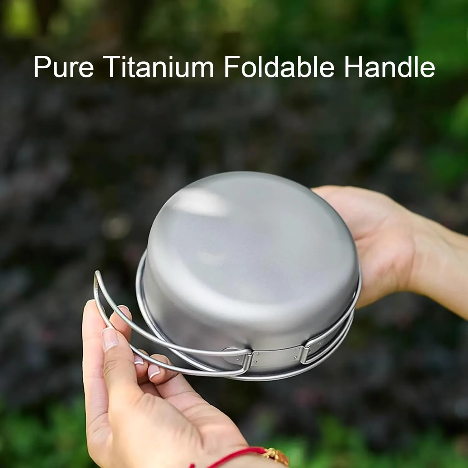 Camping Titanium Pot Outdoor Cookware Cooking Pan Pot with Folding-Handle Outdoor Camp Cookware Pot Camping Mess for 2