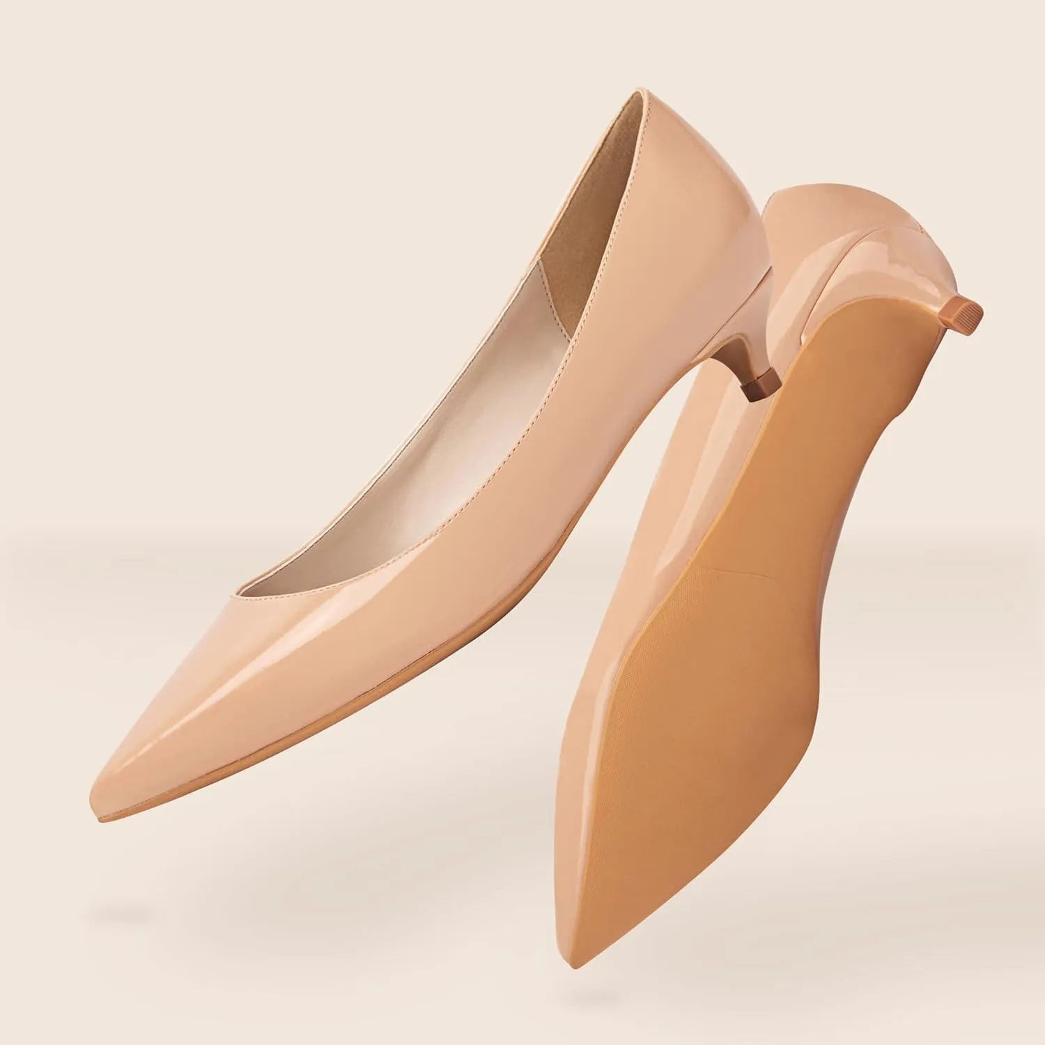 CAMSSOO Women's Low Kitten Heel Pumps - Comfort Pointed Toe Wedding Evening Party Dress Shoes