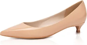 CAMSSOO Women's Low Kitten Heel Pumps - Comfort Pointed Toe Wedding Evening Party Dress Shoes
