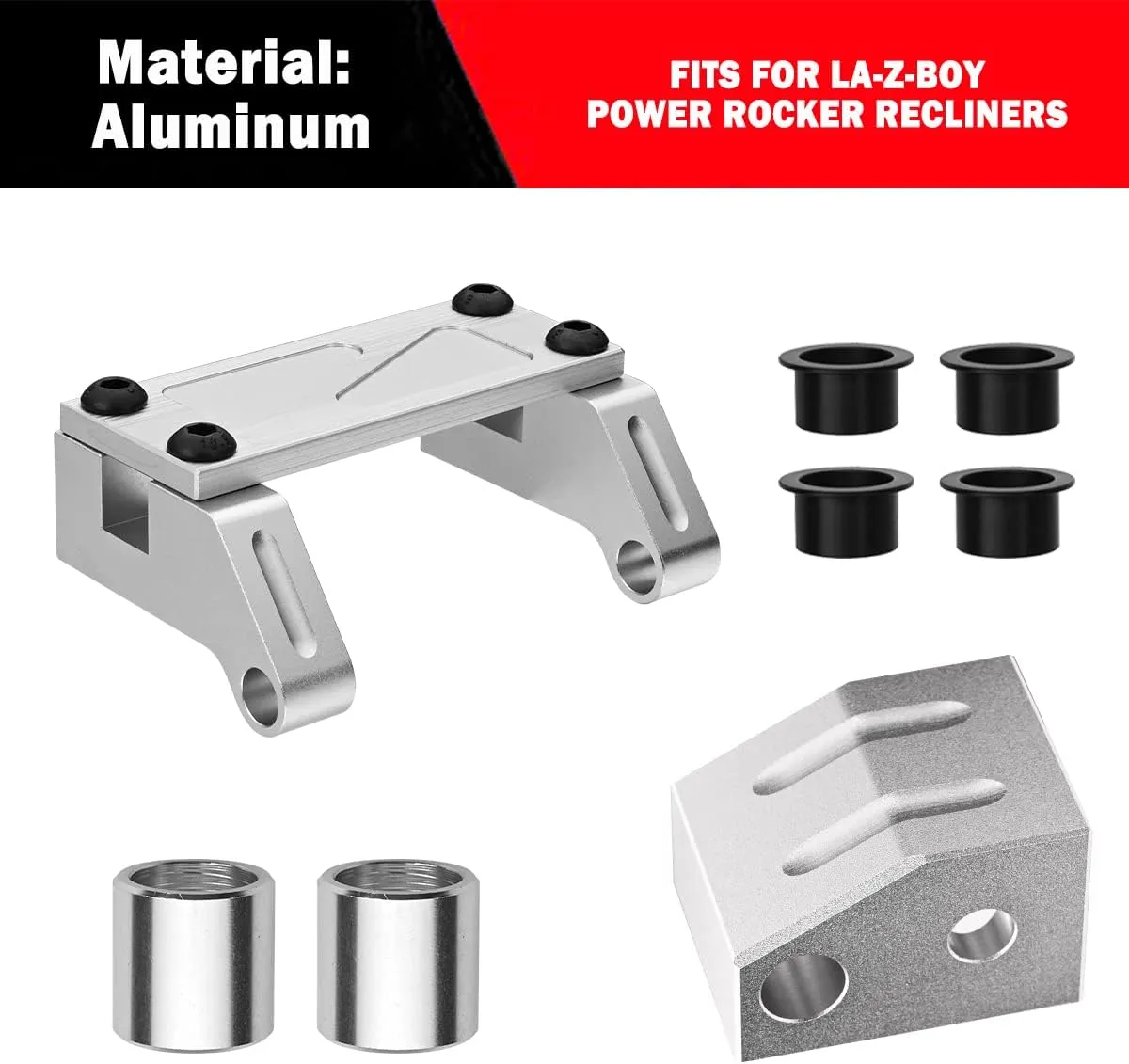 Canitu Metal Motor End Clevis Mount Toggle and Drive Toggle Bracket Fits for La-Z-Boy/for Lazyboy for Power Recliners, Includes 4 Elastic Wear Bushings, Upgraded Replacement Parts