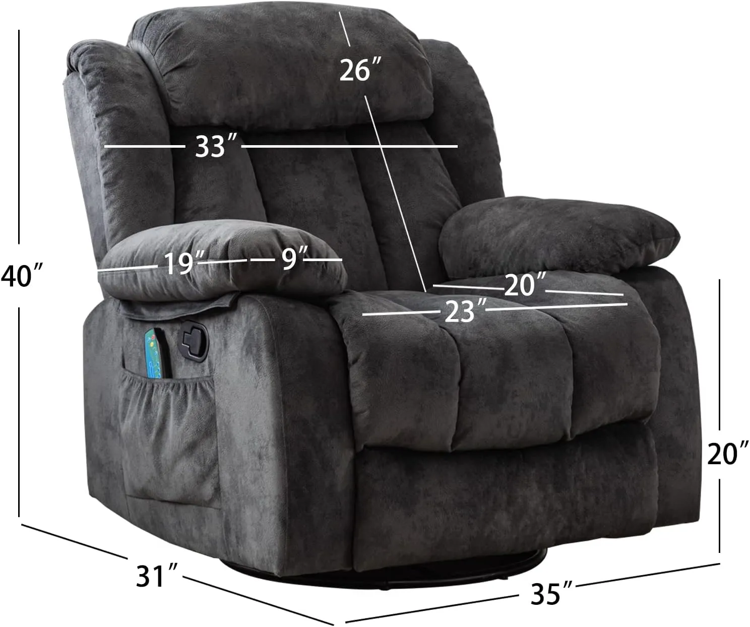 CANMOV Massage Swivel Rocker Recliner Chair with Heat and Vibration, 360 Degree Swivel Manual Recliners Antiskid Fabric Single Sofa Heavy Duty Reclining Chair for Living Room, Gray