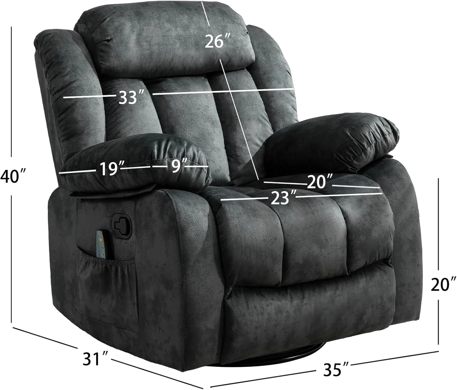 CANMOV Massage Swivel Rocker Recliner Chair with Heat and Vibration, 360 Degree Swivel Manual Recliners Antiskid Fabric Single Sofa Heavy Duty Reclining Chair for Living Room, Grey Green