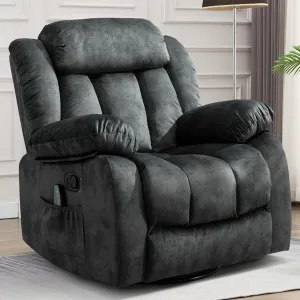 CANMOV Massage Swivel Rocker Recliner Chair with Heat and Vibration, 360 Degree Swivel Manual Recliners Antiskid Fabric Single Sofa Heavy Duty Reclining Chair for Living Room, Grey Green