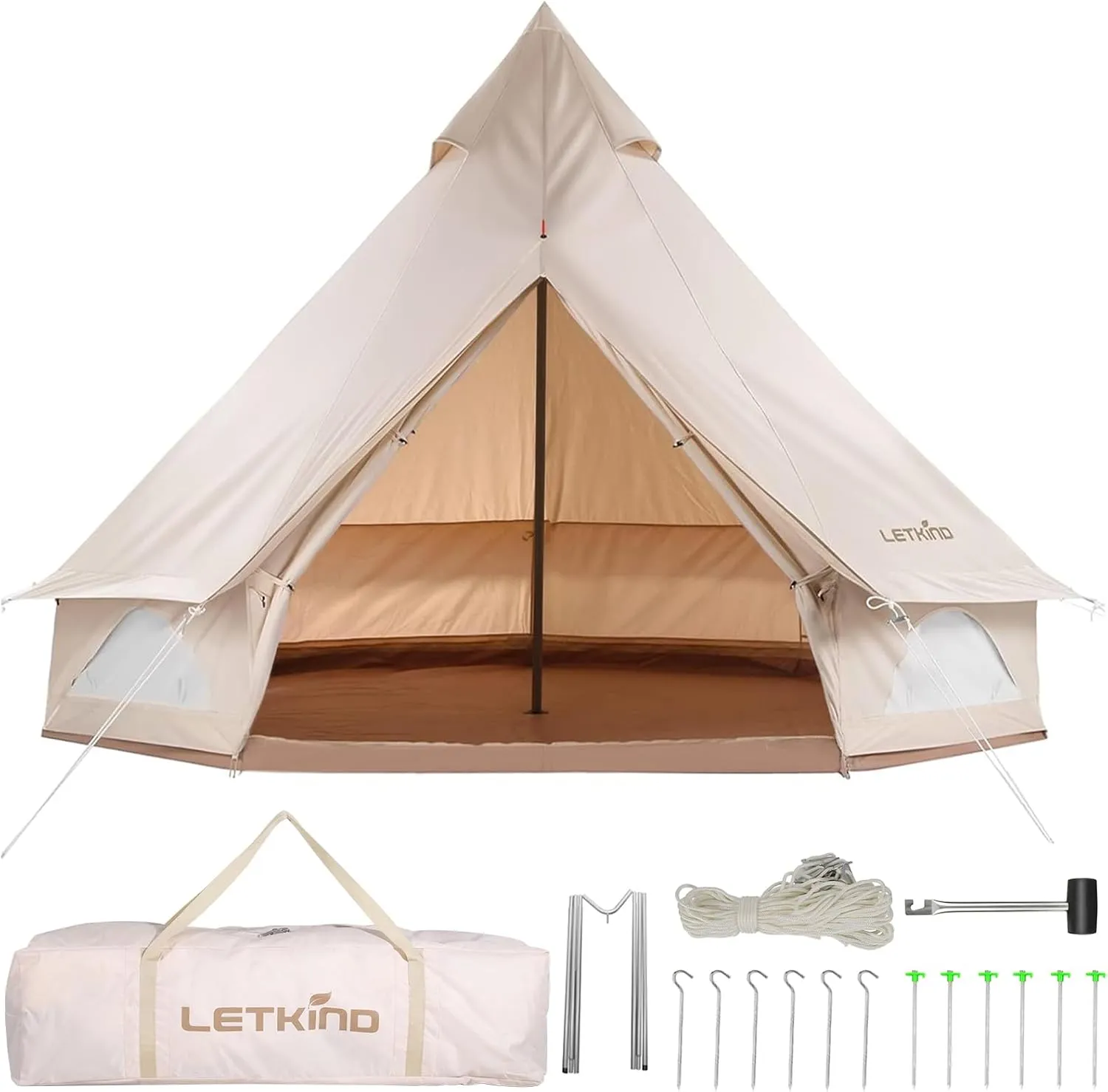 Canvas Tent Bell Tent Yurt with Stove Jack Zipped Removable Floor for Outdoor Glamping Truck Car Camping