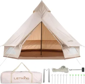 Canvas Tent Bell Tent Yurt with Stove Jack Zipped Removable Floor for Outdoor Glamping Truck Car Camping