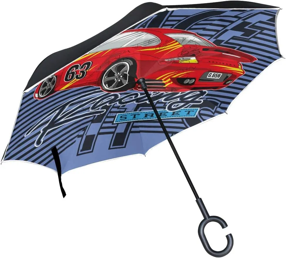 Car Street Race Reverse Inverted Inside Out Umbrella Cars Unigue Windproof UV Proof Double Layer for Women