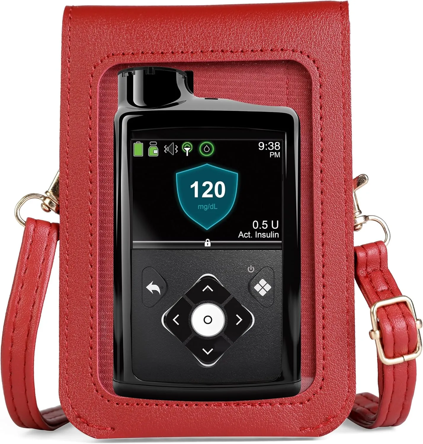 Carry pouch with a transparent window and pocket for Medtronic Minimed Insulin Pump 630G/ 640G/ 670G/770G/780G (All Models) (RED)