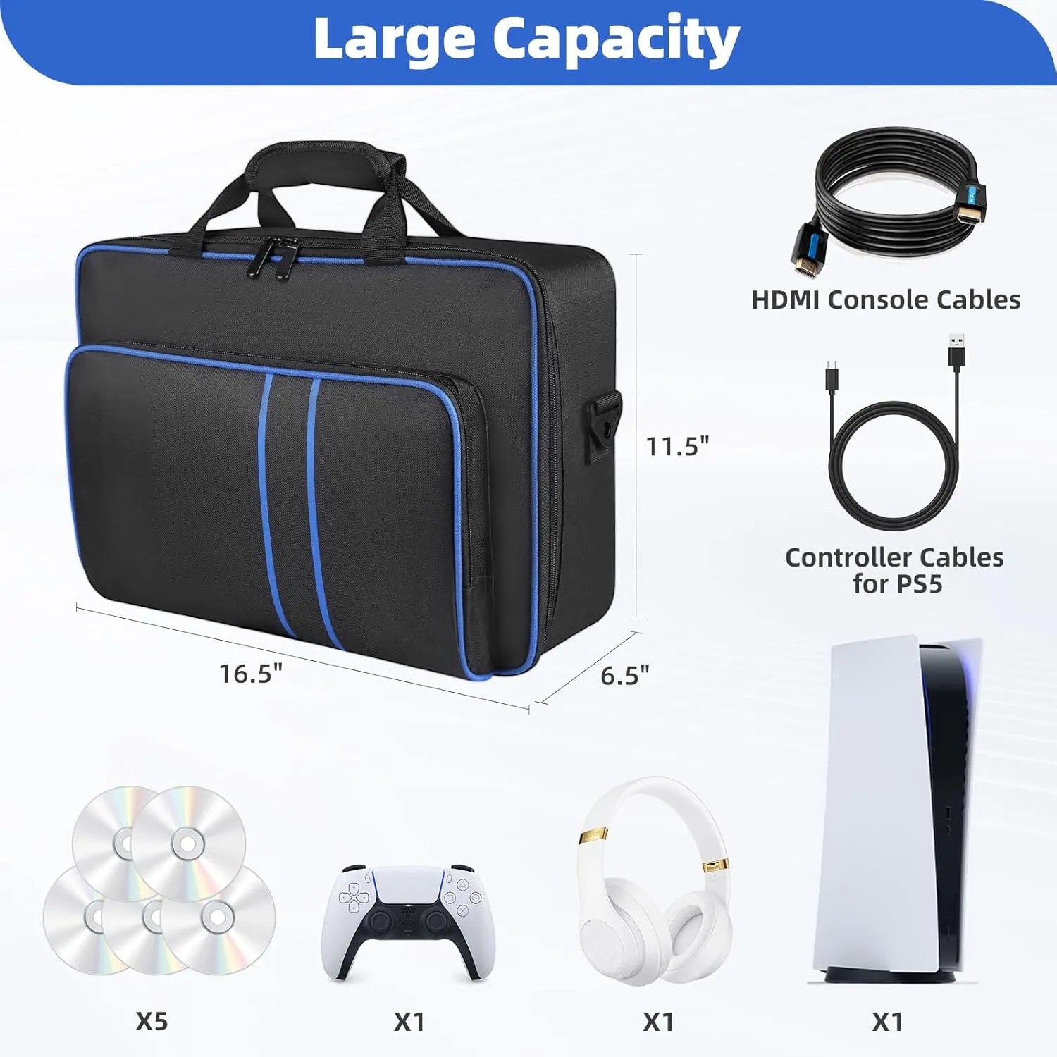 Carrying Case for PS5, Travel Carry Case Bag for Playstation 5 Console, Portable Storage Bag Compatible for PS5 Disc & Digital Edition Console, Game Cards, Controllers and Other Accessories, Black