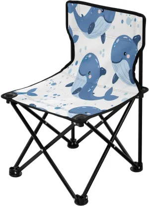 Cartoon Dolphin Portable Outdoor Folding Chair Anti-Slip Padded Oxford Cloth Stool Camping Chair Small for Beach Hiking Fishing Gardening Quad Camp Chair