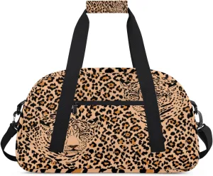 Cartoon Leopard Gym Duffel Bag for Men Women Leopard Texture Sports Tote Bag with Adjustable Shoulder Strap for Dance Gymnastics Traveling Outdoor Camping Overnight Stay