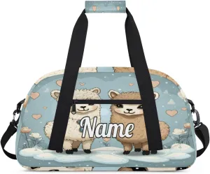 Cartoon Llama Alpaca Personalized Kids Gym Bag Custom Name Sport Duffel Bag Dance Ballet Bag for Girls Practice Workout Bag