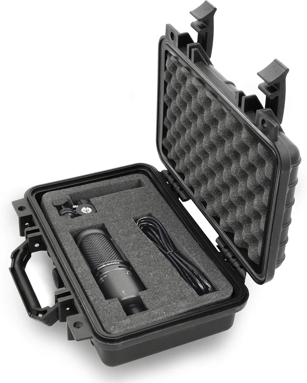CASEMATIX Waterproof 12 Inch Microphone Travel Case with Customizable Foam Interior, Folding Handle and Padlock Rings