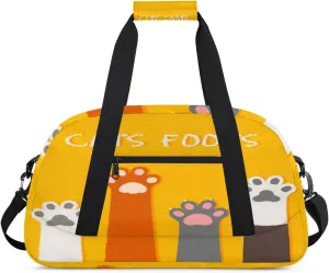 Cats Foots Gym Duffel Bag for Men Women Cartoon Footprints Sports Tote Bag with Adjustable Shoulder Strap for Dance Gymnastics Traveling Outdoor Camping Overnight Stay