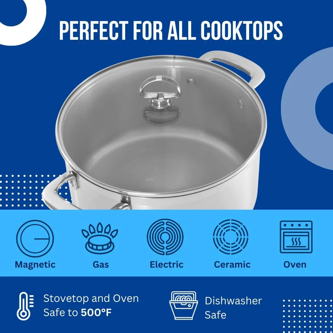 Chantal SLIN33-240 Induction 21 Steel Stockpot with Glass Tempered Lid (8-Quart)